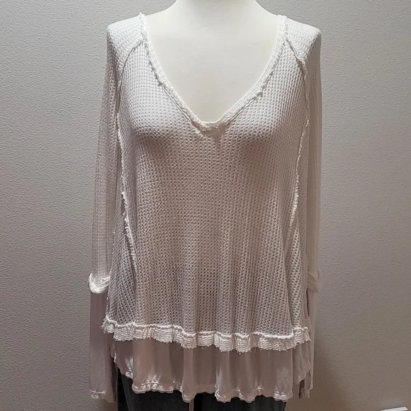 We The Free Free People Womens Extra Small Bohemian Casual V-Neck Waffle Top - Picture 12 of 12